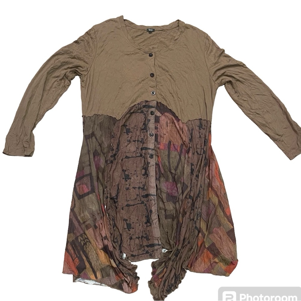 Shana Apparel Woman's Crinkle Long Duster Shirt Dress Size Large